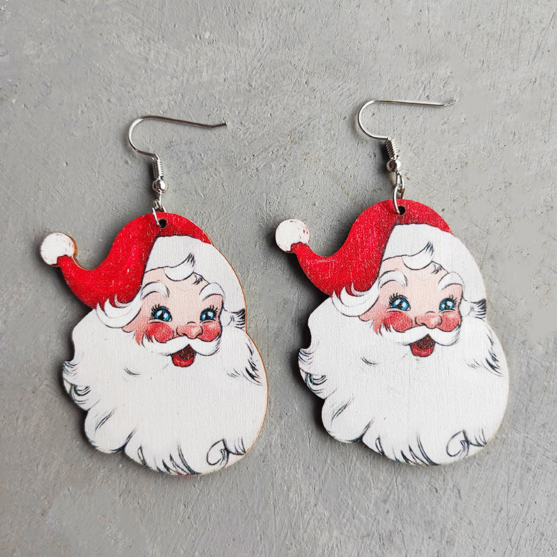 Wholesale Christmas Snowman Red and Black Plaid Lantern Wood Earrings